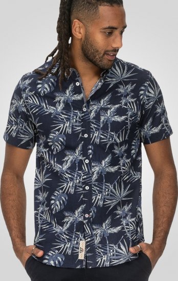 D555 Truro Hawaiian AOP Short Sleeve Button Down Collar Shirt Navy - Krekli - Krekli - 2XL-8XL