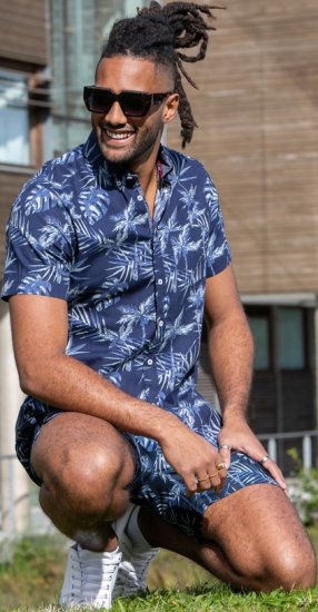 D555 Truro Hawaiian AOP Short Sleeve Button Down Collar Shirt Navy - Krekli - Krekli - 2XL-8XL