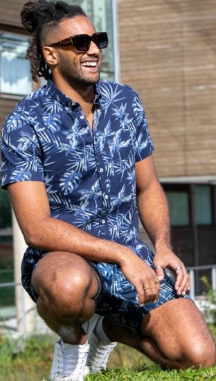 D555 Truro Hawaiian AOP Short Sleeve Button Down Collar Shirt Navy - Krekli - Krekli - 2XL-8XL