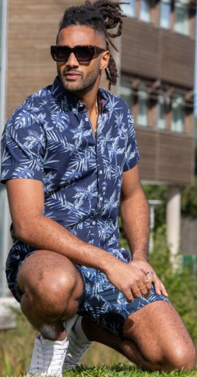 D555 Truro Hawaiian AOP Short Sleeve Button Down Collar Shirt Navy - Krekli - Krekli - 2XL-8XL
