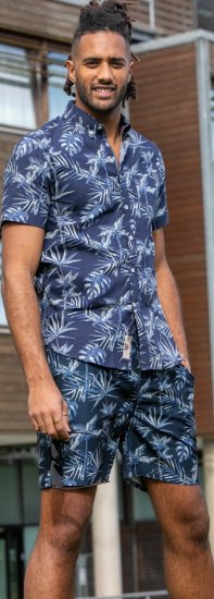 D555 Truro Hawaiian AOP Short Sleeve Button Down Collar Shirt Navy - Krekli - Krekli - 2XL-8XL