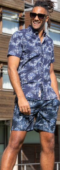 D555 Truro Hawaiian AOP Short Sleeve Button Down Collar Shirt Navy - Krekli - Krekli - 2XL-8XL