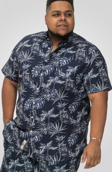 D555 Truro Hawaiian AOP Short Sleeve Button Down Collar Shirt Navy - Krekli - Krekli - 2XL-8XL