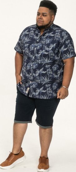D555 Truro Hawaiian AOP Short Sleeve Button Down Collar Shirt Navy - Krekli - Krekli - 2XL-8XL