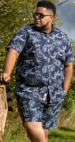 D555 Truro Hawaiian AOP Short Sleeve Button Down Collar Shirt Navy - Krekli - Krekli - 2XL-8XL