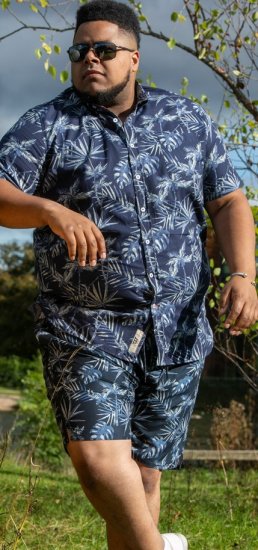 D555 Truro Hawaiian AOP Short Sleeve Button Down Collar Shirt Navy - Krekli - Krekli - 2XL-8XL