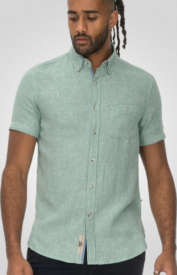 D555 Falmouth 2 Linen Mix Short Sleeve Shirt With Button Down Mint - Krekli - Krekli - 2XL-8XL