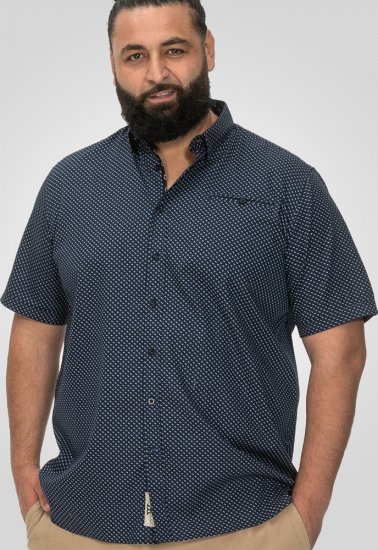 D555 Norwich Short Sleeve Micro AOP Shirt With Hidden Button Down Navy - Krekli - Krekli - 2XL-8XL