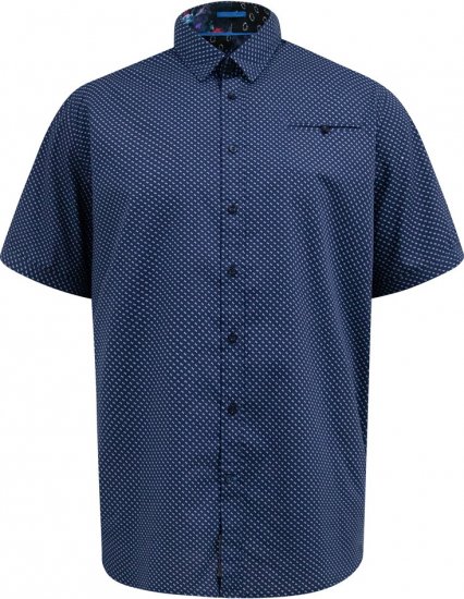 D555 Norwich Short Sleeve Micro AOP Shirt With Hidden Button Down Navy - Krekli - Krekli - 2XL-8XL