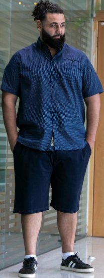 D555 Norwich Short Sleeve Micro AOP Shirt With Hidden Button Down Navy - Krekli - Krekli - 2XL-8XL
