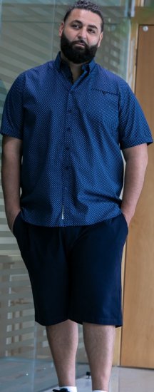 D555 Norwich Short Sleeve Micro AOP Shirt With Hidden Button Down Navy - Krekli - Krekli - 2XL-8XL