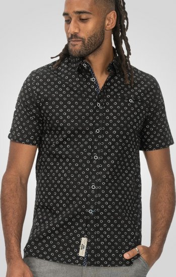 D555 Matlock Short Sleeve AOP Shirt With Hidden Button Down Black - Krekli - Krekli - 2XL-8XL