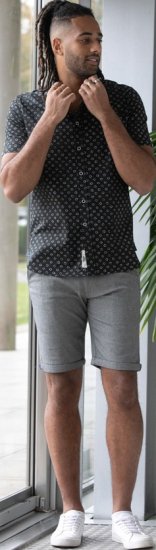 D555 Matlock Short Sleeve AOP Shirt With Hidden Button Down Black - Krekli - Krekli - 2XL-8XL