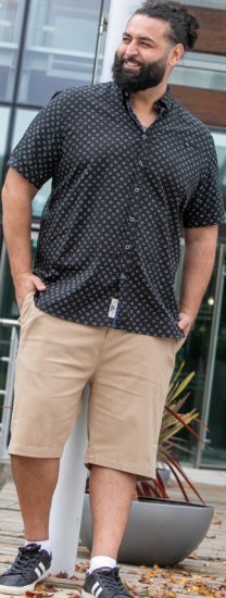 D555 Matlock Short Sleeve AOP Shirt With Hidden Button Down Black - Krekli - Krekli - 2XL-8XL