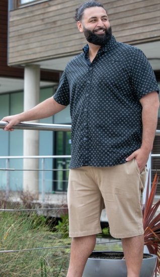 D555 Matlock Short Sleeve AOP Shirt With Hidden Button Down Black - Krekli - Krekli - 2XL-8XL