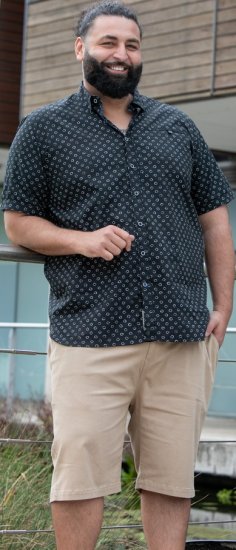 D555 Matlock Short Sleeve AOP Shirt With Hidden Button Down Black - Krekli - Krekli - 2XL-8XL