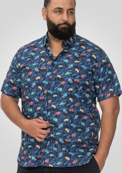 D555 Hartlepool Short Sleeve Vintage Car AOP Stretch Shirt Blue - Krekli - Krekli - 2XL-8XL