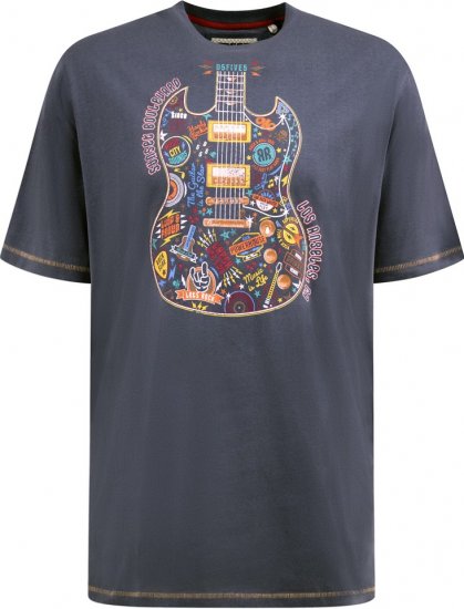 D555 Stockport Multi Coloured Guitar Printed T-Shirt Denim - T-krekli - T-krekli - 2XL-14XL