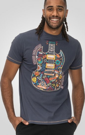 D555 Stockport Multi Coloured Guitar Printed T-Shirt Denim - T-krekli - T-krekli - 2XL-14XL