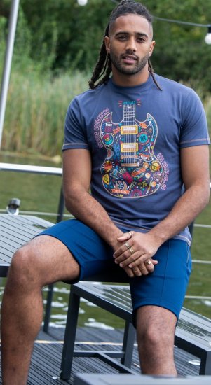 D555 Stockport Multi Coloured Guitar Printed T-Shirt Denim - T-krekli - T-krekli - 2XL-14XL