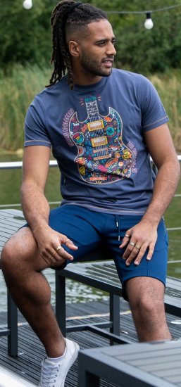 D555 Stockport Multi Coloured Guitar Printed T-Shirt Denim - T-krekli - T-krekli - 2XL-14XL