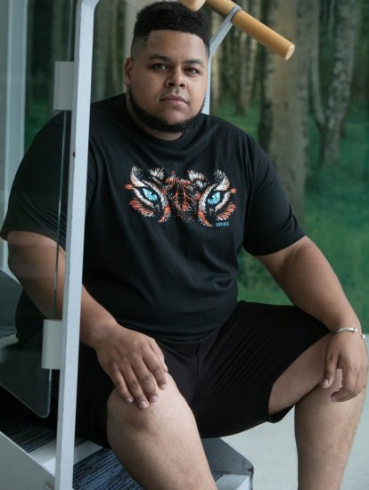 D555 Leamington Tiger Eyes Printed Crew Neck T-shirt Black - T-krekli - T-krekli - 2XL-14XL