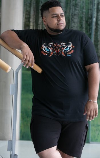 D555 Leamington Tiger Eyes Printed Crew Neck T-shirt Black - T-krekli - T-krekli - 2XL-14XL