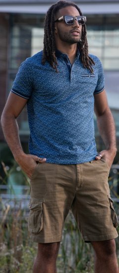 D555 Woolwich AOP Polo Shirt With Ribbed Collar Blue - Polo krekli - Polo krekli - 2XL-8XL