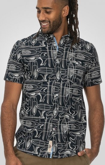 D555 Worthing Surf AOP Short Sleeve Button Down Collar Shirt Navy - Krekli - Krekli - 2XL-8XL