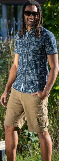 D555 Worthing Surf AOP Short Sleeve Button Down Collar Shirt Navy - Krekli - Krekli - 2XL-8XL