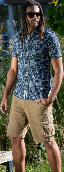 D555 Worthing Surf AOP Short Sleeve Button Down Collar Shirt Navy - Krekli - Krekli - 2XL-8XL