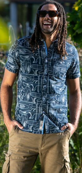 D555 Worthing Surf AOP Short Sleeve Button Down Collar Shirt Navy - Krekli - Krekli - 2XL-8XL