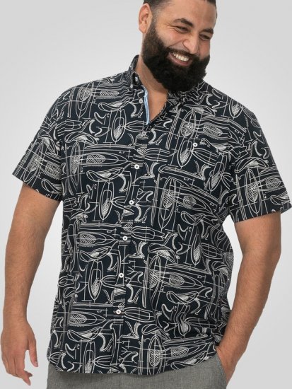 D555 Worthing Surf AOP Short Sleeve Button Down Collar Shirt Navy - Krekli - Krekli - 2XL-8XL