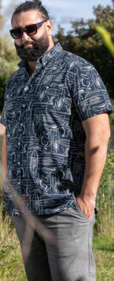 D555 Worthing Surf AOP Short Sleeve Button Down Collar Shirt Navy - Krekli - Krekli - 2XL-8XL