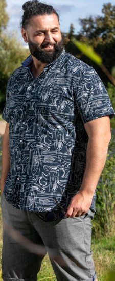 D555 Worthing Surf AOP Short Sleeve Button Down Collar Shirt Navy - Krekli - Krekli - 2XL-8XL
