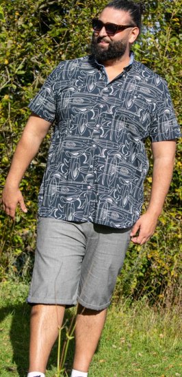 D555 Worthing Surf AOP Short Sleeve Button Down Collar Shirt Navy - Krekli - Krekli - 2XL-8XL