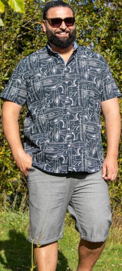 D555 Worthing Surf AOP Short Sleeve Button Down Collar Shirt Navy - Krekli - Krekli - 2XL-8XL