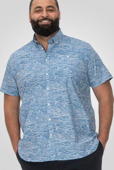D555 Torquay AOP Short Sleeve Button Down Collar Shirt Blue Wave - Krekli - Krekli - 2XL-8XL