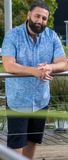 D555 Torquay AOP Short Sleeve Button Down Collar Shirt Blue Wave - Krekli - Krekli - 2XL-8XL