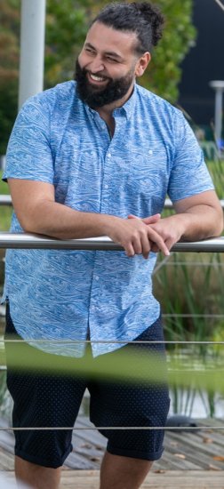 D555 Torquay AOP Short Sleeve Button Down Collar Shirt Blue Wave - Krekli - Krekli - 2XL-8XL