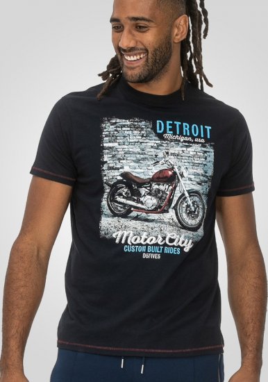D555 Knowle Detroit Motor Bike Printed Crew Neck T-Shirt Navy - T-krekli - T-krekli - 2XL-14XL