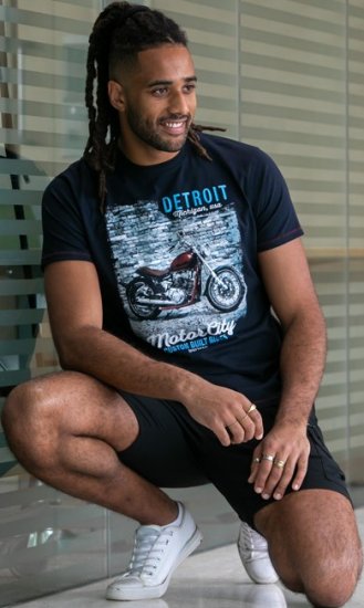 D555 Knowle Detroit Motor Bike Printed Crew Neck T-Shirt Navy - T-krekli - T-krekli - 2XL-14XL