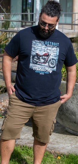 D555 Knowle Detroit Motor Bike Printed Crew Neck T-Shirt Navy - T-krekli - T-krekli - 2XL-14XL