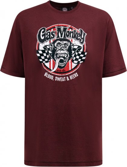 D555 Loughborough Official Gas Monkey Crew Neck T-Shirt Burgundy Black Twist - T-krekli - T-krekli - 2XL-14XL