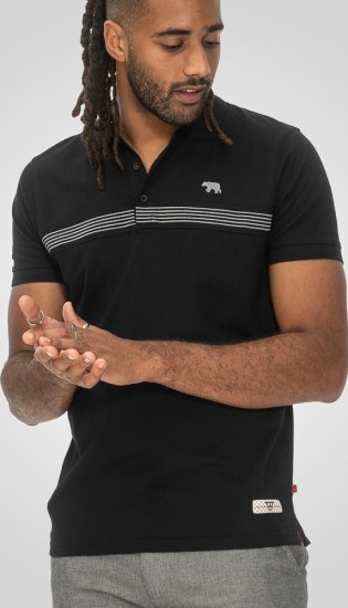 D555 Stafford Cut And Sew Embroidery Stripe Short Sleeve Polo Black - Polo krekli - Polo krekli - 2XL-8XL