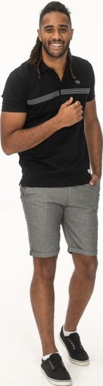 D555 Stafford Cut And Sew Embroidery Stripe Short Sleeve Polo Black - Polo krekli - Polo krekli - 2XL-8XL