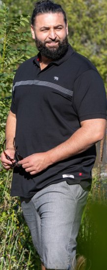 D555 Stafford Cut And Sew Embroidery Stripe Short Sleeve Polo Black - Polo krekli - Polo krekli - 2XL-8XL