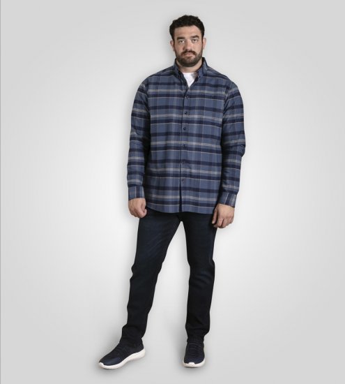 D555 Shrewsbury Long Sleeve with Chest Pocket Blue/Navy Check TALL SIZES - Krekli - Krekli - 2XL-8XL