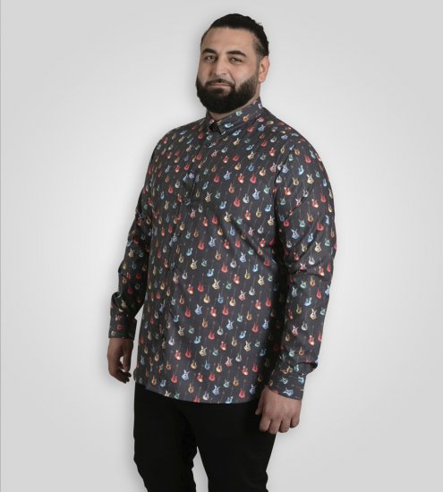 D555 Wakefield Long Sleeve AOP Guitar Printed Shirt Grey - Krekli - Krekli - 2XL-8XL