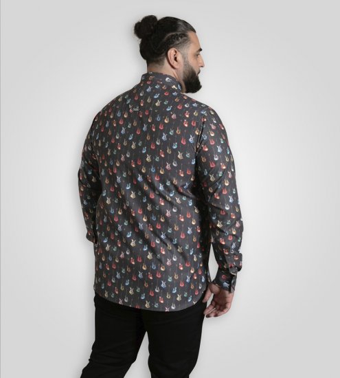 D555 Wakefield Long Sleeve AOP Guitar Printed Shirt Grey - Krekli - Krekli - 2XL-8XL